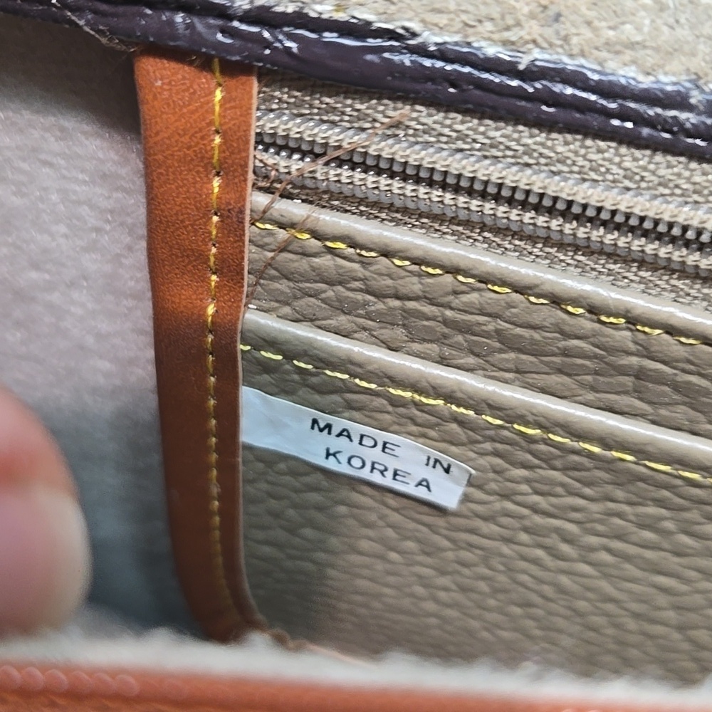 Vintage Unbranded Women Tan& Brown Leather Satchel Bag Tote Purse - Picture 12 of 16